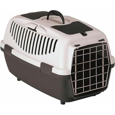 1 Caisse de transport pour chien, porte métallique, plastique PVC, fente ceinture sécurité, voyage voiture 6kg (1/2)