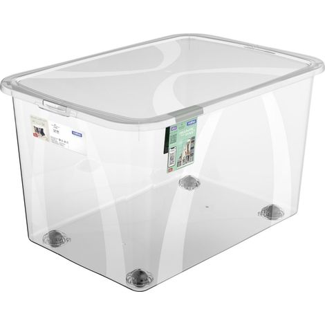 Rotho Aufbewahrungsbox Lona mit Deckel & Rollen 56,5 x 38,5 cm 50 L transparent Aufbewahrungsbox