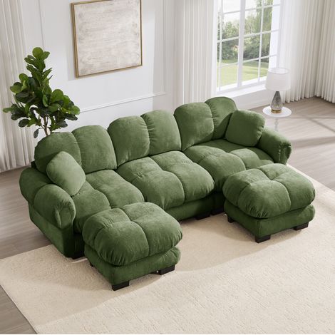 Canapé U 260x149x90 cm en chenille vert avec ottomane mobile, pour salon, gain de place – MEUBLIV (1/5)