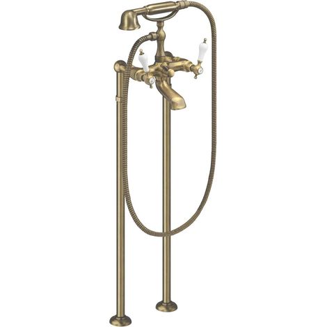 Freistehende Wannenarmatur mit Duschset, Antik-Bronze, Serie ETROS BRONZO