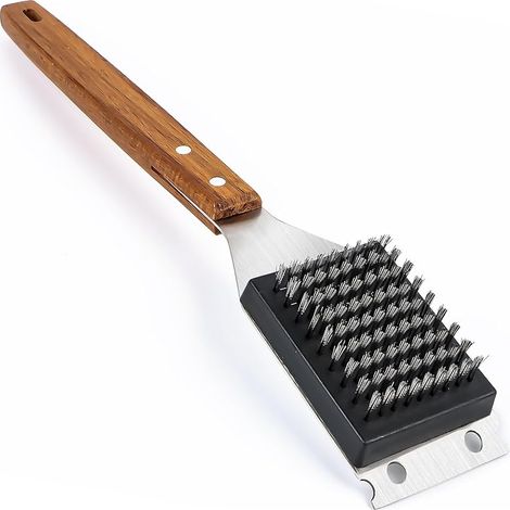 Brosse et Barbecue 2 en 1 Manche en Bois, Brosse de Nettoyage pour Gril et Grille-Barbecue Électrique (1/5)