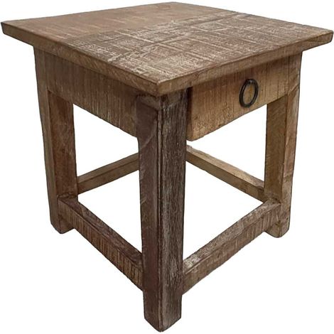 Taburete con cajón de madera acabado artesanal 25x25x29 h cm