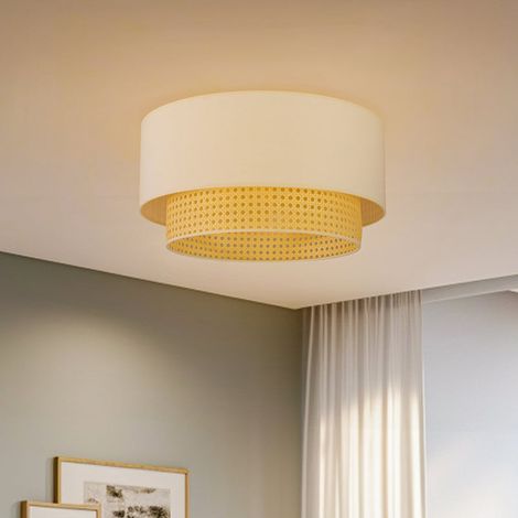 [GEBRAUCHT] B-Ware Deckenleuchte Boho creme Holz Ø45cm Rattan dimmbar Lampe Leuchte für Wohnräume (1/2)
