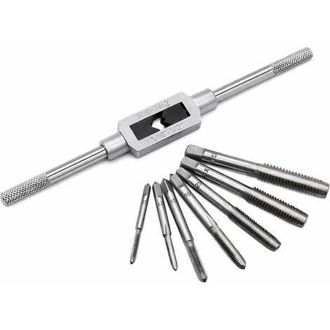 Handgewindeschneidset M3-M12 + Griff, 8-teilig für Metall