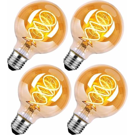 Ampoule LED E27 Vintage, Ampoule Vintage E27 Verre Filament 2700K Blanc Chaud G80 4W Équivalent 40W, Rétro pour Éclairage Rétro dans le Salon/Chambre à Coucher/Salle à Manger - Ambre,Pack de 4 (1/5)