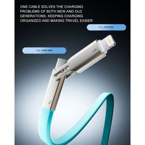 Cable Plat En Silicone 2m 240 W Type Cc/L 4,9 Pieds Souple Liquide 3a Transmission 480 Mbps Sans Enchevêtrement(Bleu) (1/5)