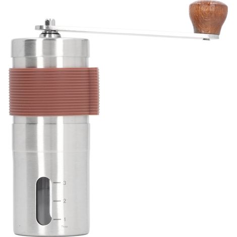 Moulin à café manuel portable en acier inoxydable, mini moulin à café à meules céramiques, idéal pour le camping, la cuisine ou le bureau (marron). (1/5)