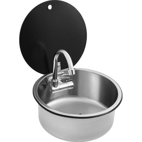 Évier de cuisine RV, robinet pliable, design gain de place, Argent (1/2)
