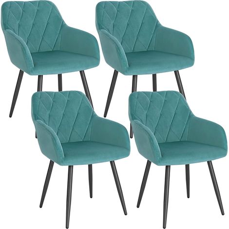 Lot de 4 Chaise Salle à Manger WOLTU, Chaise de Cuisine en Velours, Assis Rembourré et Pieds en Métal, Vert Turc (1/5)