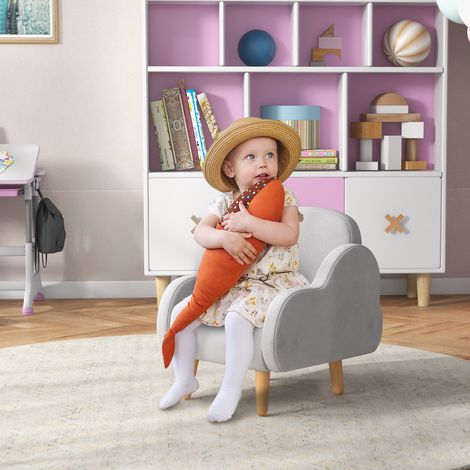 Fauteuil enfant 0-3 ans avec accoudoirs nuage en tissu gris, 46x51x55cm (1/5)