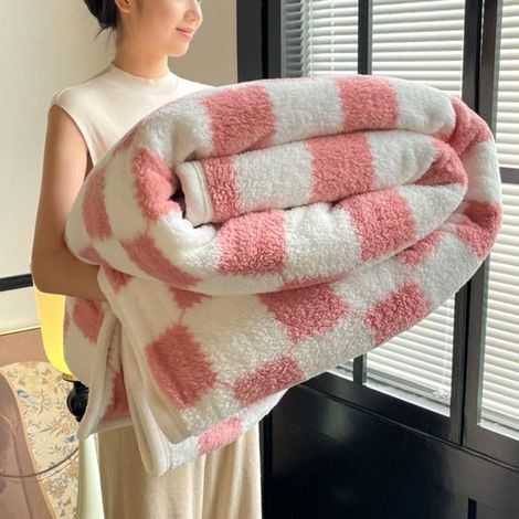 Couverture en Flanelle Douce à Carreaux, Plaid Chaud et Confortable pour Lit, Canapé ou Banc, Toutes Saisons, Rose 100150cm (1/5)