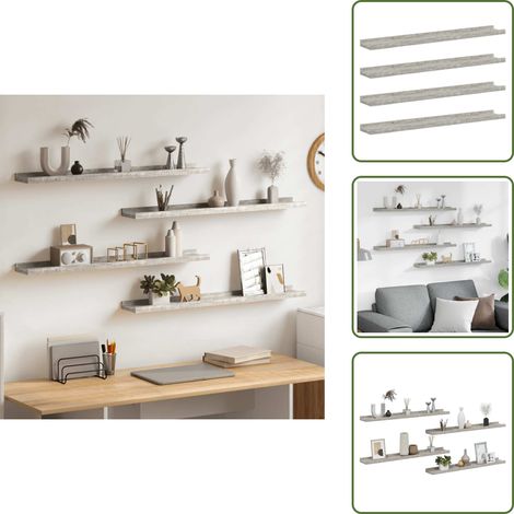 Étagères murales 4 pcs Gris béton 80x9x3 cm - Étagères Murales - Étagères Déco - Rangement Mural - Décoration Intérieure - Meubles Gris (1/5)