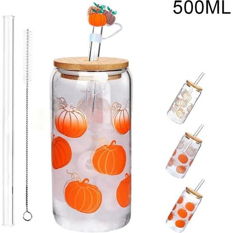 Tumbler En Verre - Changement De Couleur À Froid - Pour Boissons Fraîches - 500 Ml - Avec Couvercle En Bambou Et Paille En Verre (1/5)