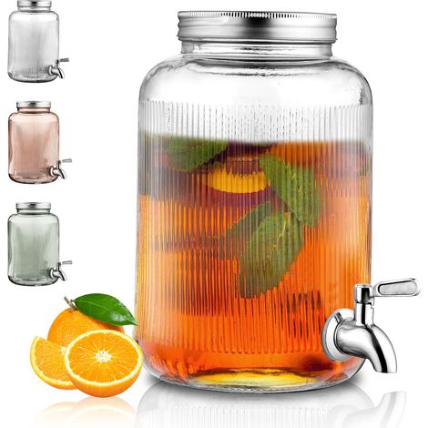distributeur boisson en verre, réfrigérateur 4L avec robinet étanche en acier inoxydable, distributeur de jus barbecue, fête à la piscine et événement social (transparent) (1/5)