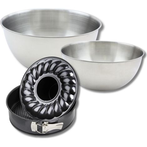 Lot comprenant 1 Moule à manqué et à savarin 24 cm, 1 spatule Zenker et 2 bols à mixer en inox Fackelmann