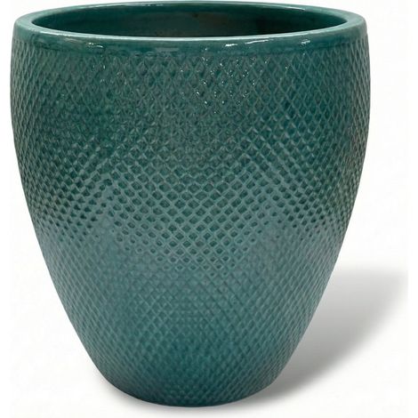 Pot grande taille d'extérieur SIGNAC 29x34cm turquoise, fait main en terre cuite émaillée, résistant au gel (1/3)