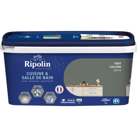 Peinture Murale spéciale Cuisine et Bain - Satin - 2L - Vert Galane - Ripolin (1/5)