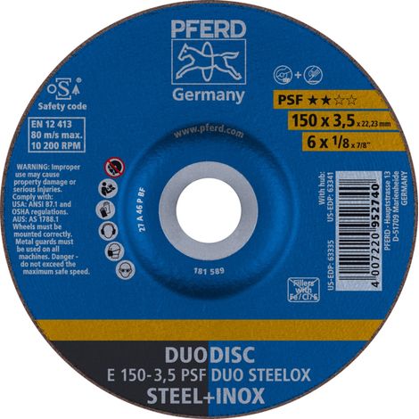 PFERD TOOLS DUODISC Trenn-/Schleif. E 150x3,5x22,23 mm gekr. Uni.-Linie PSF DUO STEELOX f. Stahl/VA 10 Stk (1/5)