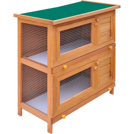 Vidaxl – Clapier d'extérieur en bois pour petits animaux – 2 étages – 90 x 45 x 89 cm – Toit étanche vert – 4 portes – Nettoyage facile avec plateaux coulissants
