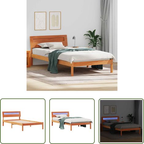 Plattformbett - Bettrahmen Wachsbraun 80 x 200 cm Massives Kiefernholz (1/5)