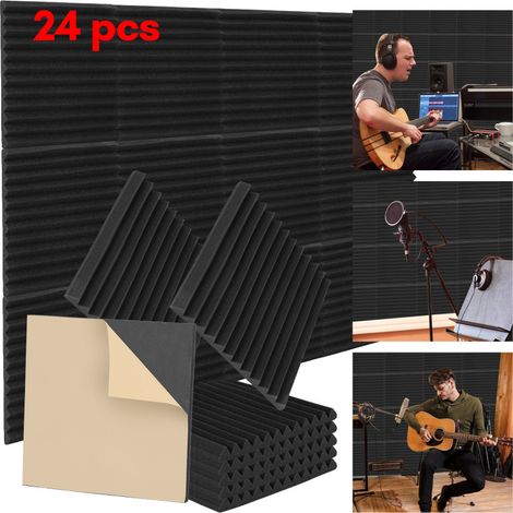 24X Pannelli di schiuma fonoassorbente per Podcasting, studi di registrazione, uffici, Scanalatura triangolare 30x30x2,5cm (1/5)
