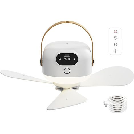 Camping-Deckenventilator, wiederaufladbares USB-Kühlgerät, Nachtlicht mit Fernbedienung, drei einstellbare Geschwindigkeiten, tragbares, leichtes Design, ideal für Outdoor, Garten, Camping (1/5)