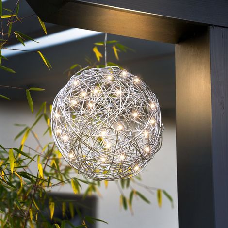 esotec Solar Deko-Drahtkugel ⌀ 25 cm warmweiß mit 50 LEDs ALU wetterfest 102115 (1/5)