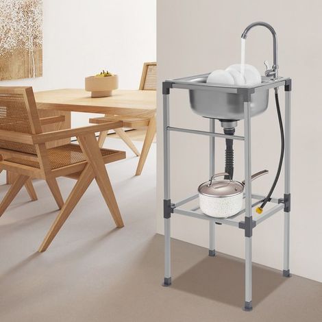 Évier Autonome Inox de Cuisine 1 Bac Évier Sur Pieds Acier Anti-Eclaboussures Lavabo Professionnel Faire la Plonge Restaurants Salle de Bain Garages Entrepôts 38 33 83cm (1/5)