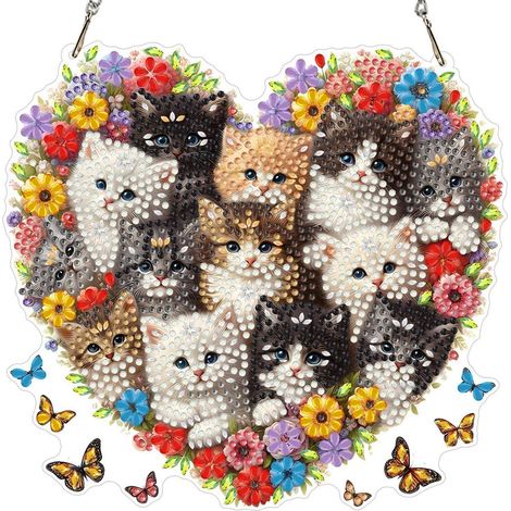 5D Diamond Painting Set Katzen Motiv für Fenster & Wand Deko