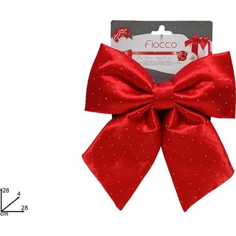 Decorazione Natale Casa Fiocco Rosso con Diamanti Oro 28 cm