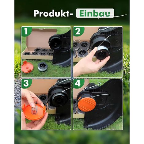 Schneidfadenspulen, kompatibel mit Black & Decker Freischneidern, Ø 1,65 mm, mit 9 m Faden, inklusive 1 Ersatzspulenabdeckung und 1 Ersatzfeder (1/5)