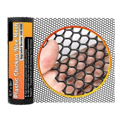 Clôture en treillis métallique en plastique noir, rouleau de 15,7" x 10' Idéal pour les volailles, les chiens, les lapins, les barrières de serpent et le jardinage Grillage en plastique durable (1/5)
