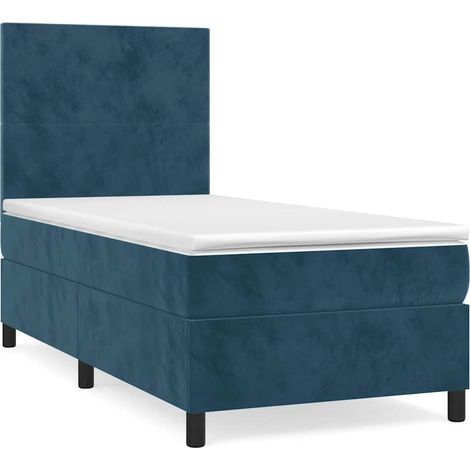 Lit simple  Lit adulte  Sommier à lattes de lit et matelas Bleu foncé 80x200 cm Velours (1/5)