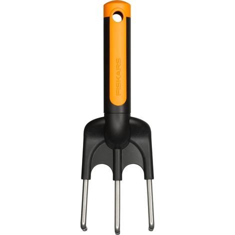 Fiskars 1000728 - Rastrello 3 denti acciaio inox 32,6 cm nero e arancione