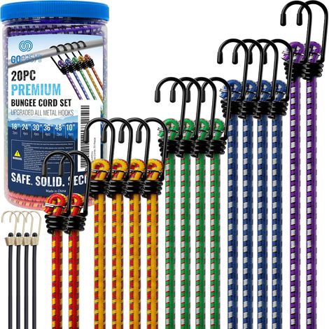 Sangles en caoutchouc robustes de qualité supérieure wxsp - Lot de 20 sangles avec crochets, rangées dans un bocal. Comprend des sangles de 10, 18, 24, 30, 36 et 48 pouces. (1/5)