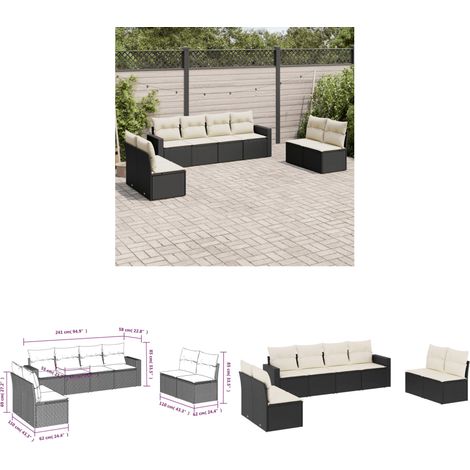 Salon de jardin 8 pcs avec coussins noir résine tressée - Ensemble Salon De Jardin - Canapé Extérieur - Meuble Jardin - Résine Tressée - Rotin Synthétique - Home & Living (1/3)