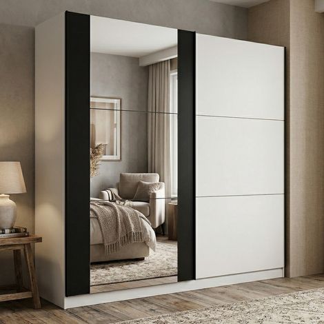 Guardaroba Grande Prela, Armadio Camera da Letto Appendiabiti, 8 Ripiani, 2 Ante, 217x210h cm Bianco (1/5)
