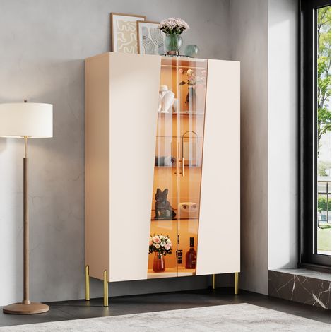 Vitrine éclairée LED 72 x 40 x 145 cm en MDF beige et verre brun, rangement décoratif - CHICFURN (1/5)