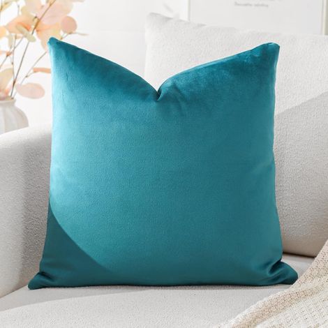 Housse coussin velours super doux 40x40 cm bleu vert, décoration salon chambre (1/4)