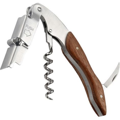 Cavatappi Lerods in acciaio inox con manico in palissandro, con apribottiglie e coltello da sommelier incorporato, multifunzionale per bottiglie di vino, uso domestico, bar, ristorante, viaggio (1/5)