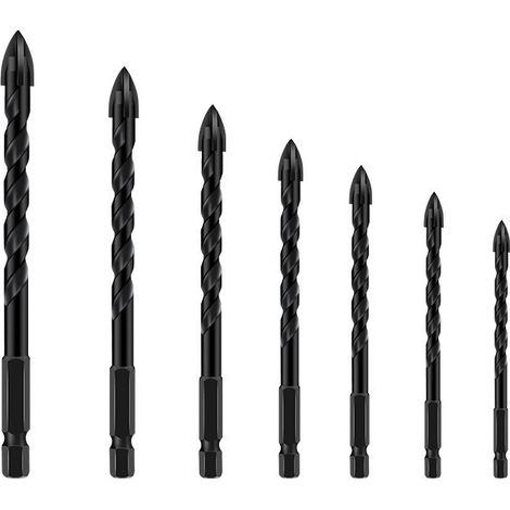 Set de mèches multifonctions 3-12 mm, diamant triangulaire, carrelage, béton, brique, verre, métal, 7 pièces (3,4,5,6,8,10,12 mm) (1/5)