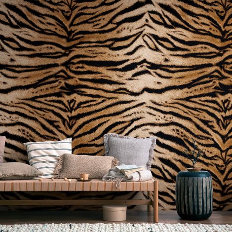 Fototapete Profhome 398301 heißgeprägte Vliestapete glatt mit Tier-Motiven matt braun schwarz gelb-orange 1,59 m x 2,8 m