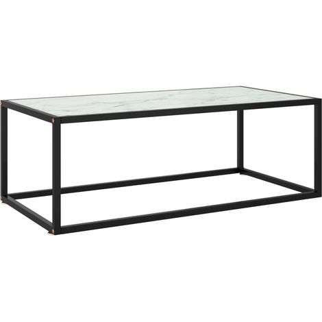 Couchtisch Schwarz mit Weißem Glas in Marmor-Optik 100x50x35 cm