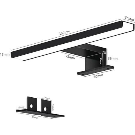 Lampe Miroir Salle de Bain LED Noire 5W 50CM 400LM, Applique Miroir 6000K Blanc Chaud, Lampe Armoire de Toilette IP44 Imperméable, Éclairage pour Maquillage et Coiffeuse (300mm) [Classe énergétique E] (1/3)