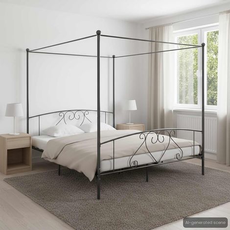 vidaXL Estructura cama con dosel sin colchón metal gris 180x200 cm (1/5)