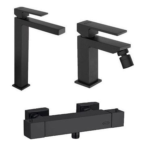 Set Rubinetti Jacuzzi per lavabo alto e bidet senza scarico e doccia esterno serie Twinkle YO nero opaco (1/5)