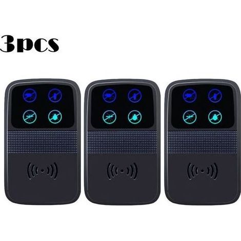 Répulsif à souris à ultrasons, piège à souris électronique intelligent, couverture à 360°, indicateur LED, répulsif à souris multifonction, adapté à la maison/garage/entrepôt, (noir) (1/5)