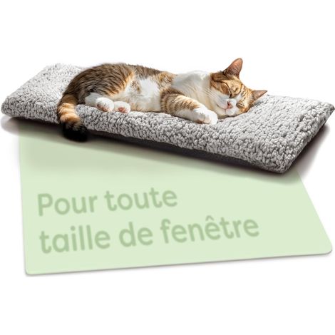 1 - Coussin de Fenêtre pour Chat - Tapis Chauffant Sans Électricité - Housse Lavable et Antidérapante - Réduction du Bruit - Gris - 90x28cm (1/5)