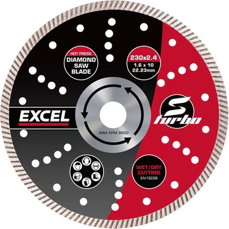 Excel 230mm (9") Slim Turbo Diamond Saw Blade Wet/Dry Cutting 31142
