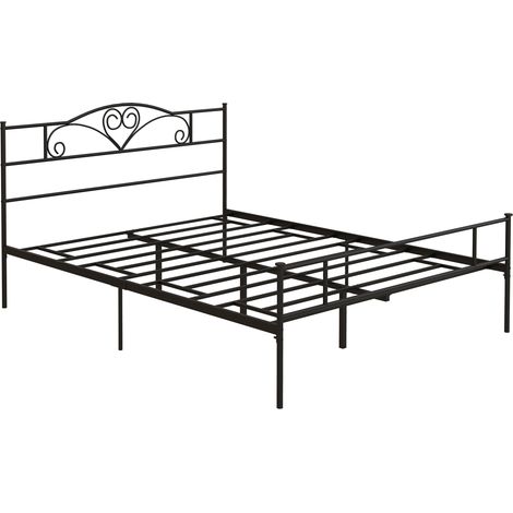 Structure de lit double en acier 160x200 cm avec lattes noir (1/5)